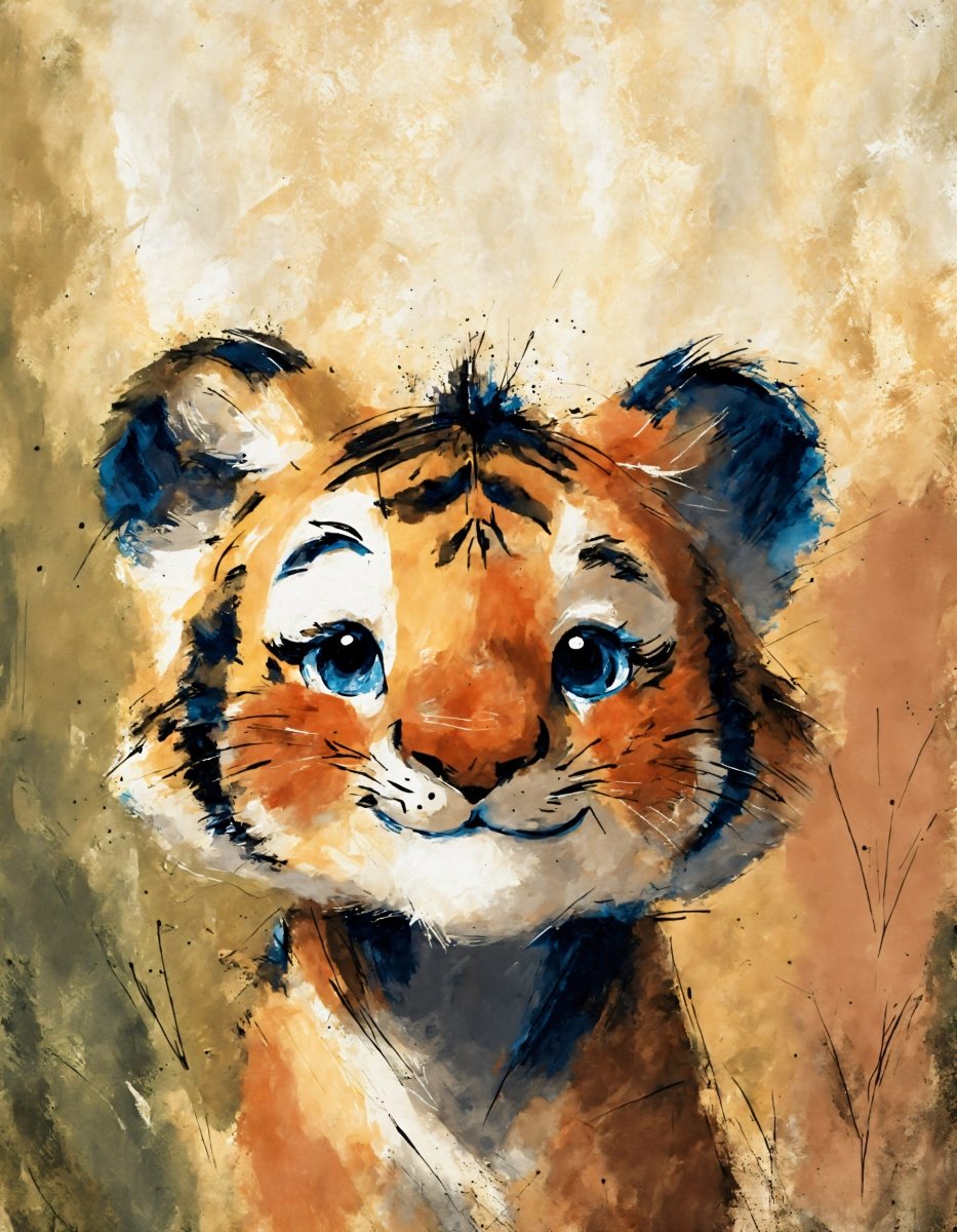 Blue - eyes baby tiger portrait - Art print - Poster - Ever colorful