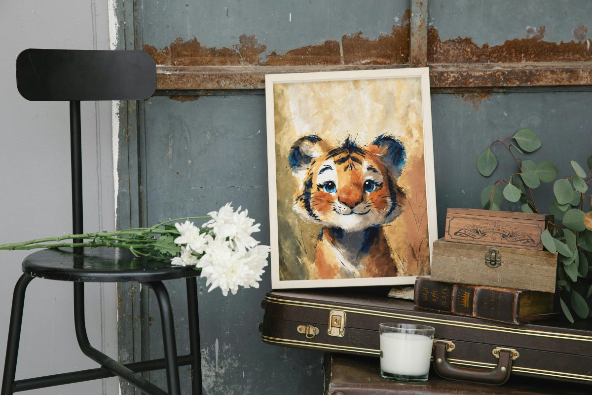 Blue - eyes baby tiger portrait - Art print - Poster - Ever colorful