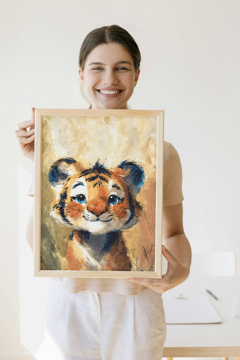 Blue - eyes baby tiger portrait - Art print - Poster - Ever colorful