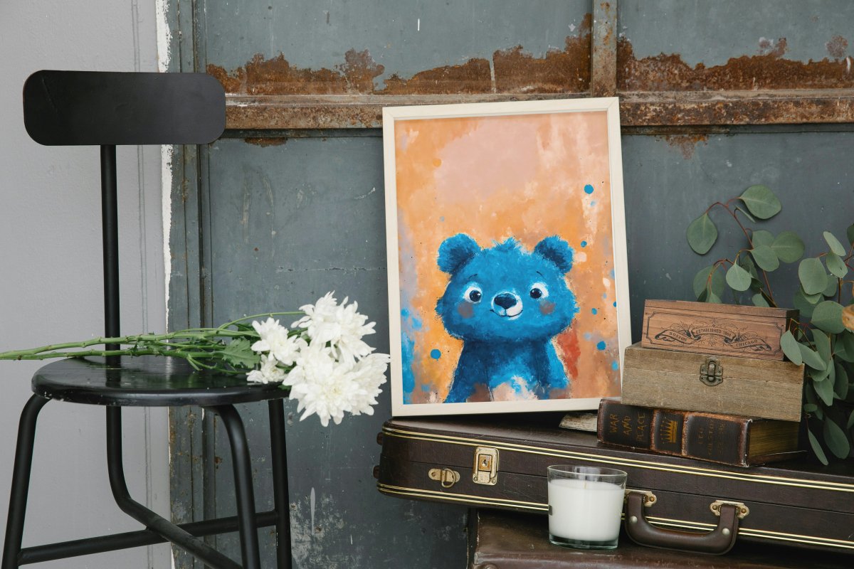 Blue teddy bear portrait - Art print - Poster - Ever colorful