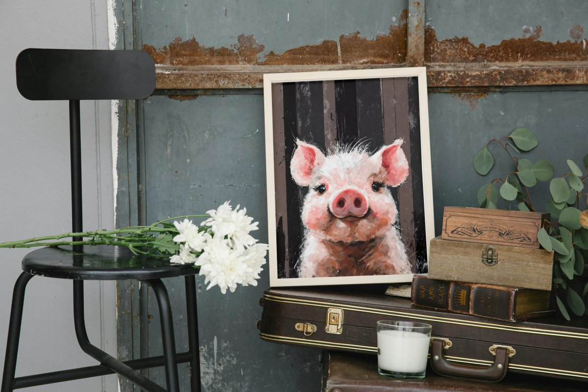 Coy mini pig portrait - Art print - Poster - Ever colorful