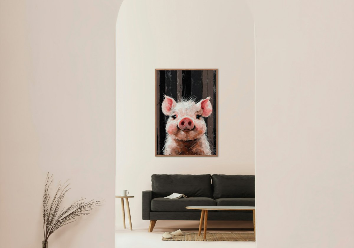 Coy mini pig portrait - Art print - Poster - Ever colorful