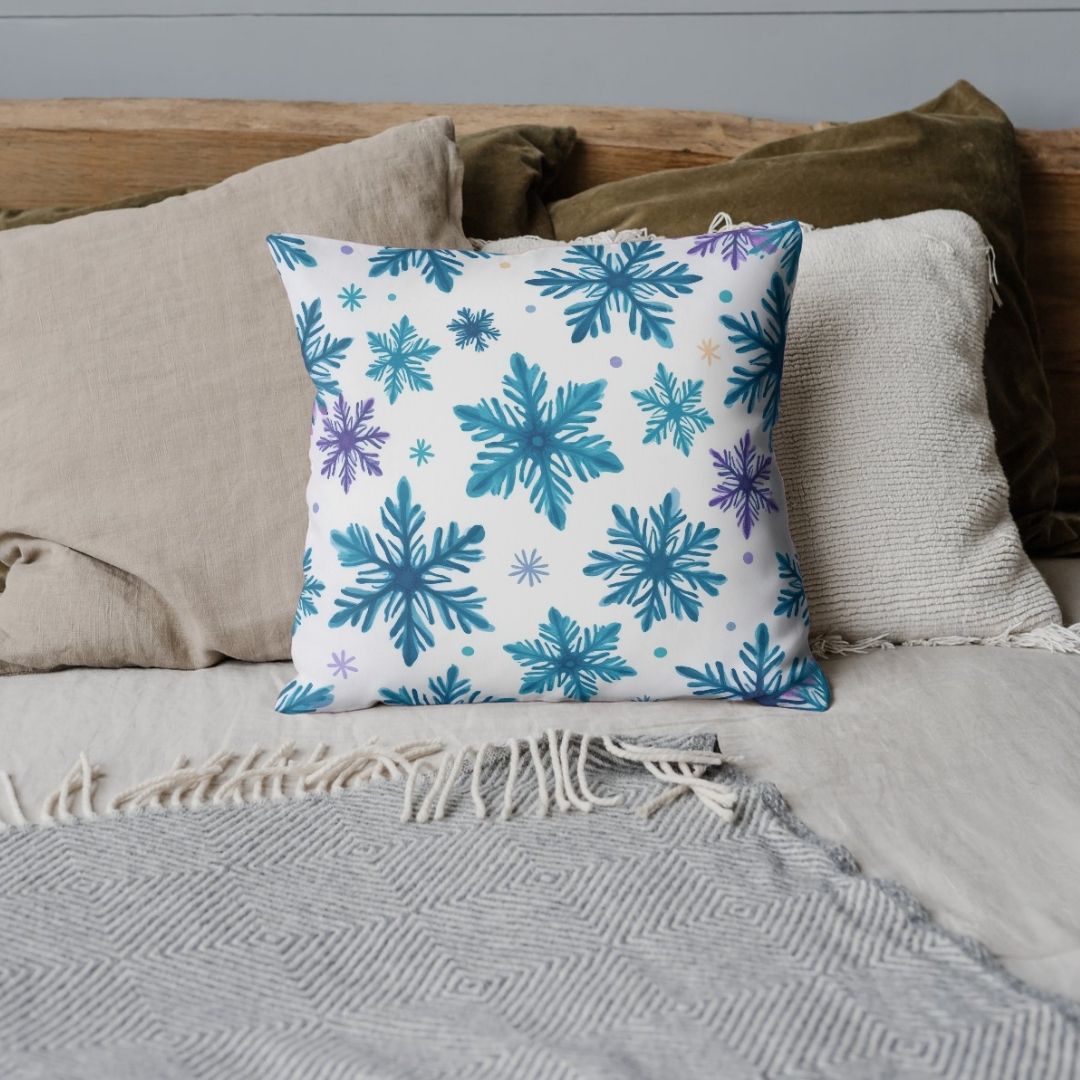 Cushion Cover - Celadon Winter Holiday Snowflakes - Pillow - Ever colorful