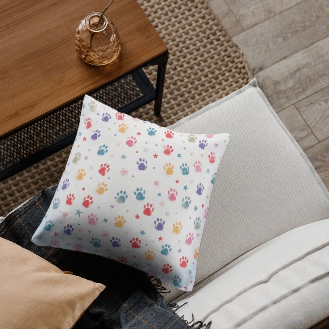 Cushion Cover - Colorful Pet Paw Prints - Pillow - Ever colorful