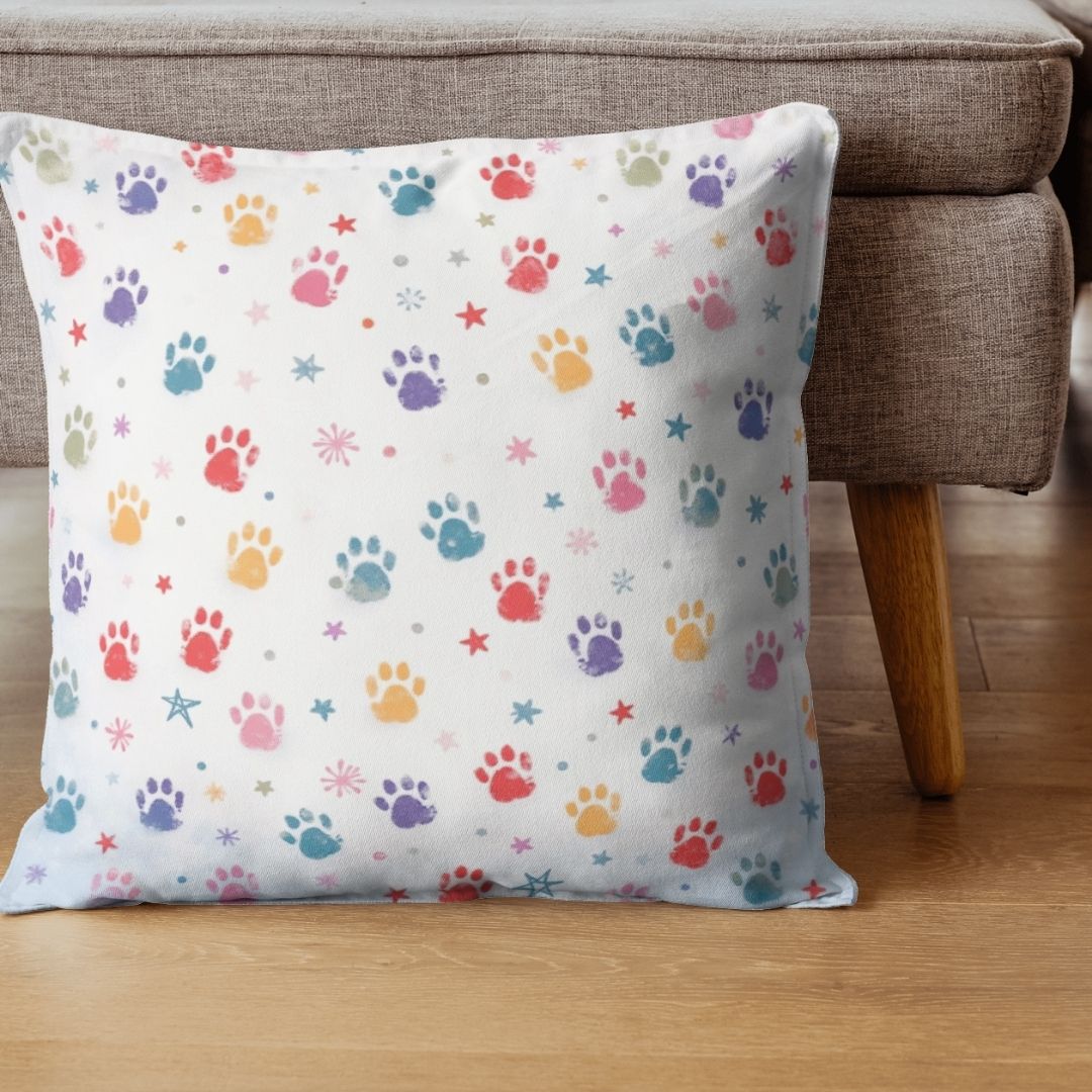 Cushion Cover - Colorful Pet Paw Prints - Pillow - Ever colorful