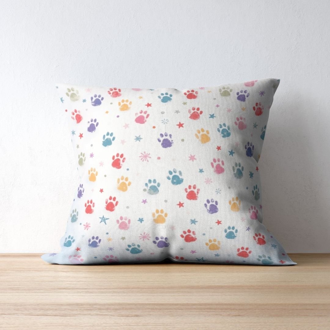 Cushion Cover - Colorful Pet Paw Prints - Pillow - Ever colorful