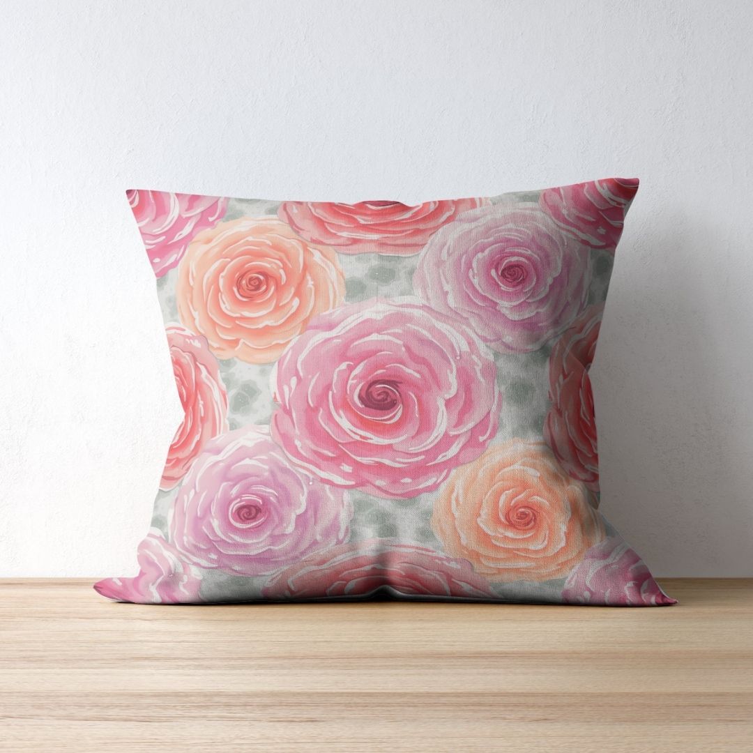 Cushion Cover - Delicate Watercolor Rose Bloom - Pillow - Ever colorful