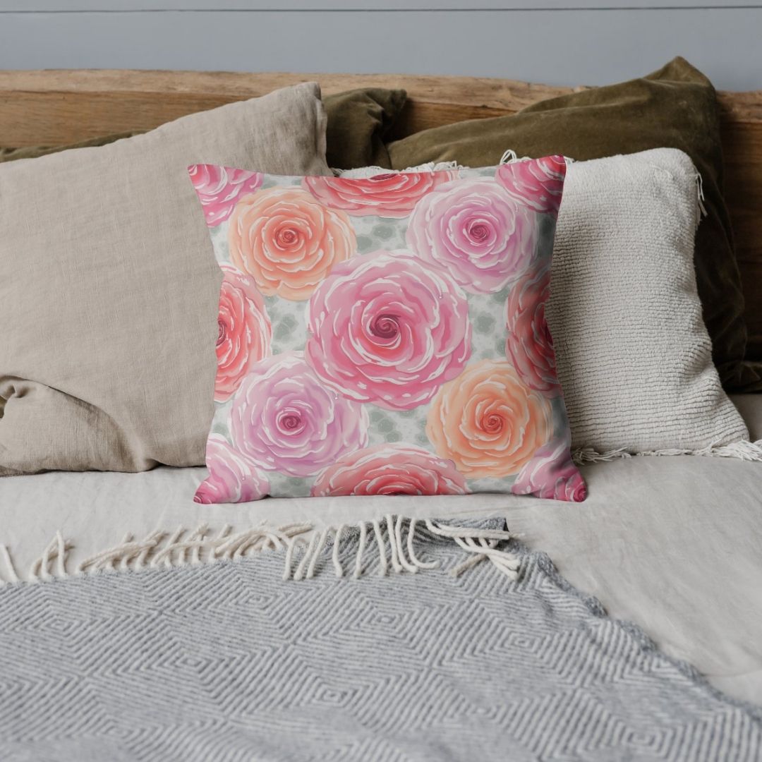 Cushion Cover - Delicate Watercolor Rose Bloom - Pillow - Ever colorful