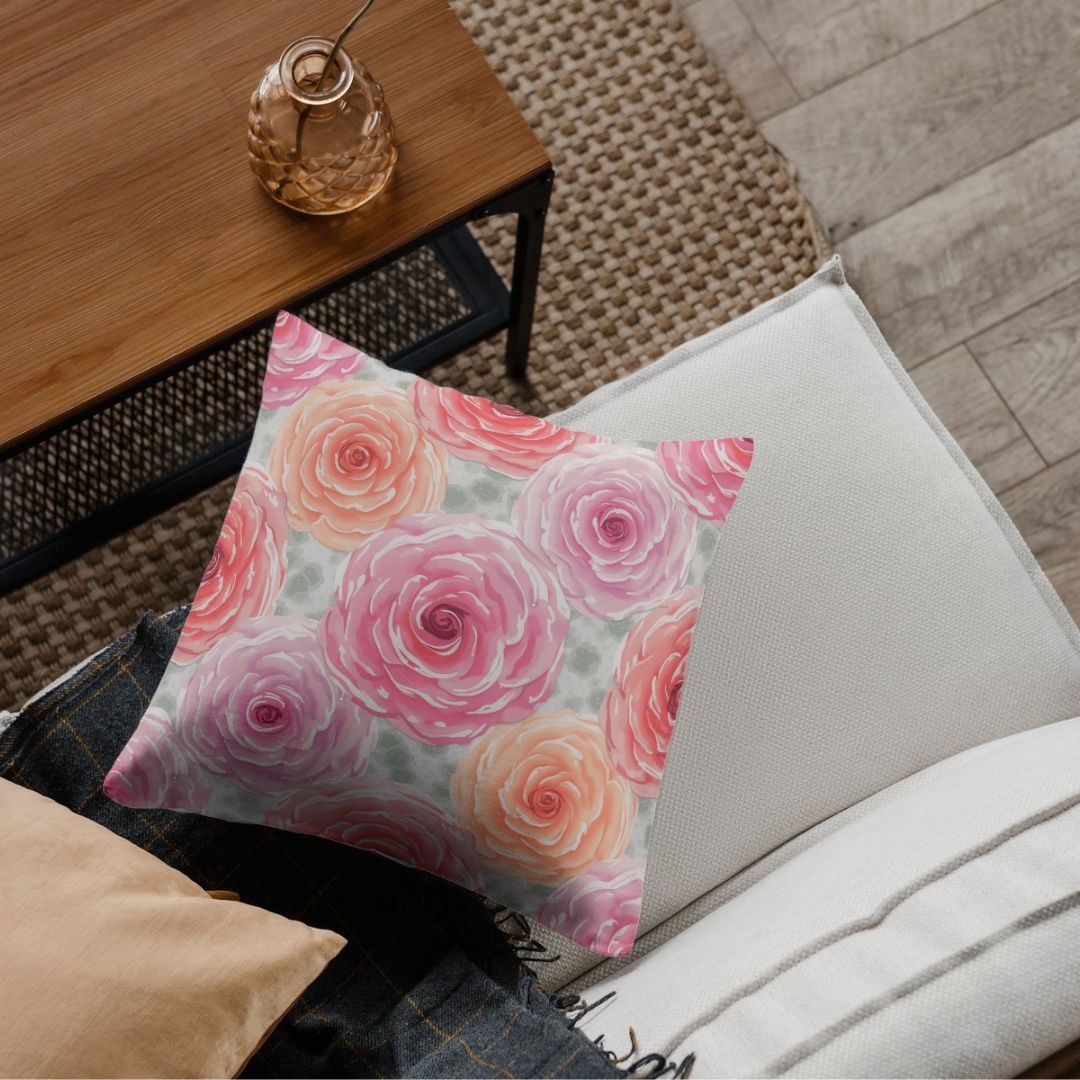 Cushion Cover - Delicate Watercolor Rose Bloom - Pillow - Ever colorful