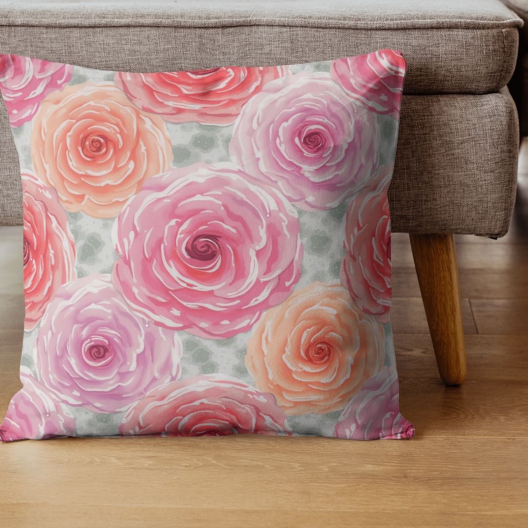 Cushion Cover - Delicate Watercolor Rose Bloom - Pillow - Ever colorful