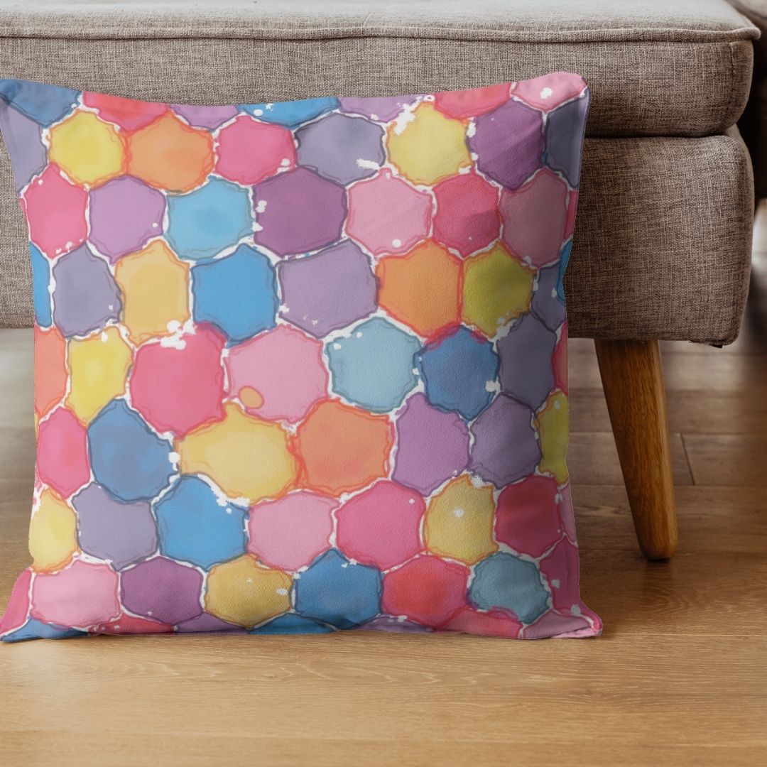 Cushion Cover - Geometric Hexagon Honeycomb Colors - Pillow - Ever colorful