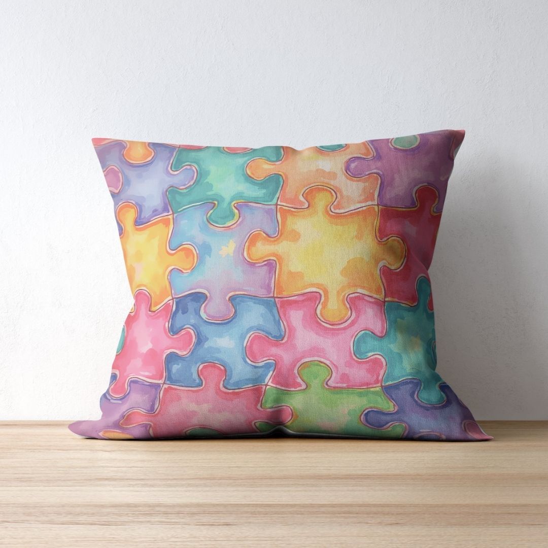 Cushion Cover - Modern Jigsaw Puzzle Pattern - Pillow - Ever colorful