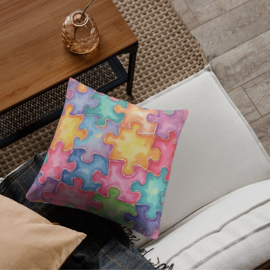 Cushion Cover - Modern Jigsaw Puzzle Pattern - Pillow - Ever colorful