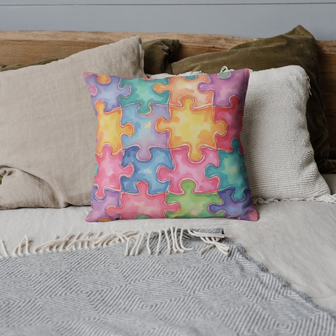 Cushion Cover - Modern Jigsaw Puzzle Pattern - Pillow - Ever colorful