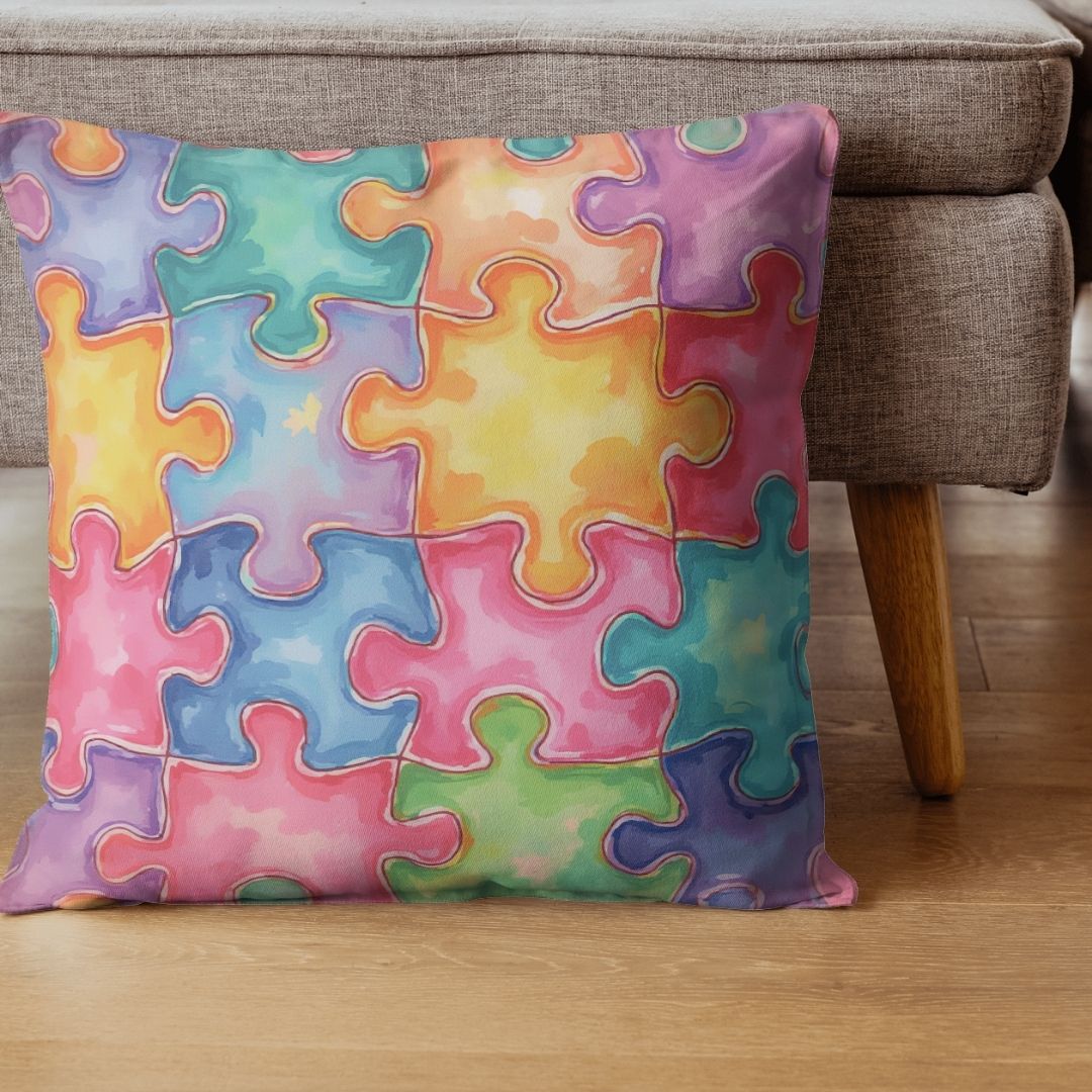 Cushion Cover - Modern Jigsaw Puzzle Pattern - Pillow - Ever colorful