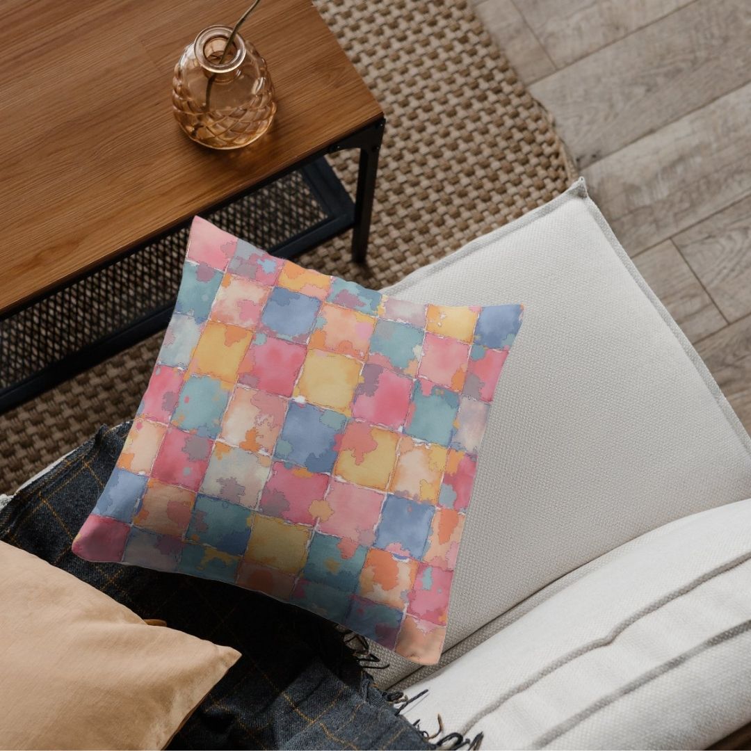 Cushion Cover - Pastel Watercolor Checker Pattern - Pillow - Ever colorful