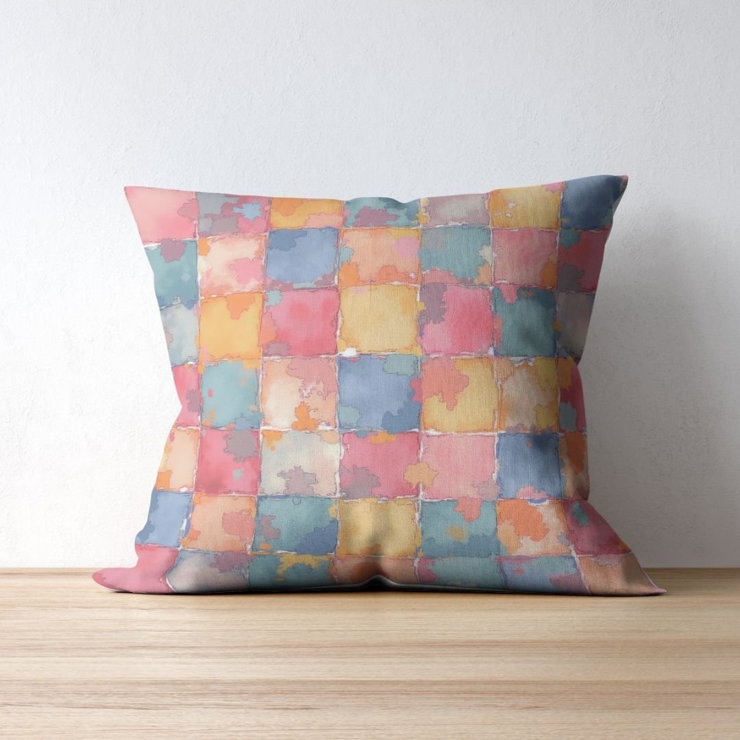 Cushion Cover - Pastel Watercolor Checker Pattern - Pillow - Ever colorful