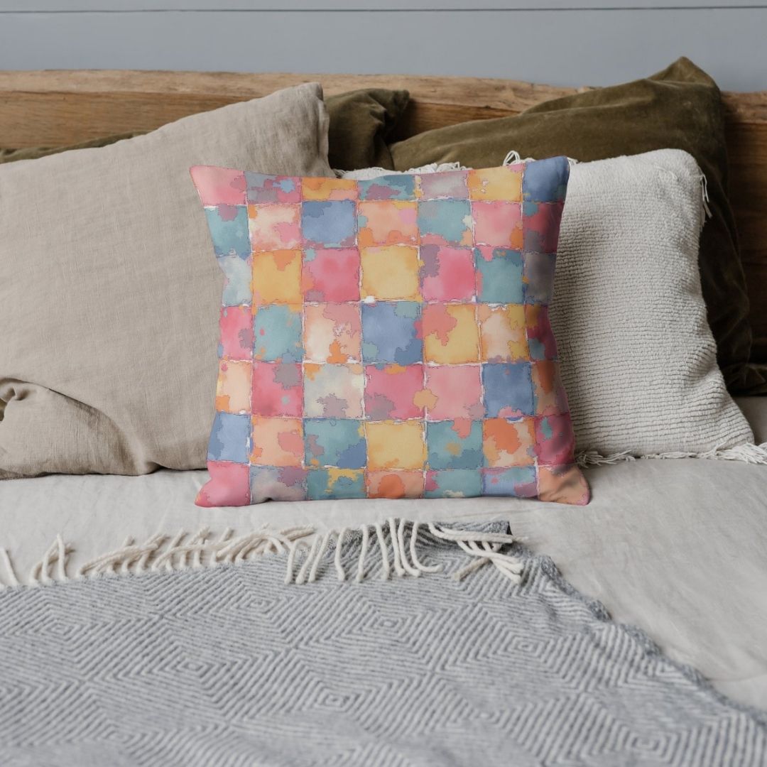 Cushion Cover - Pastel Watercolor Checker Pattern - Pillow - Ever colorful