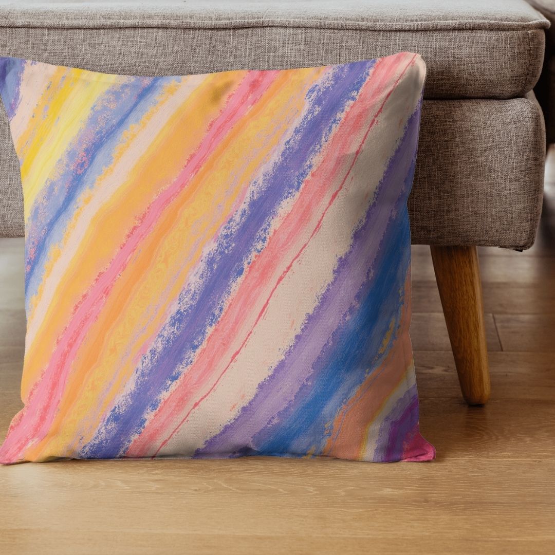 Cushion Cover - Pastel Watercolor Stripe Rainbow - Pillow - Ever colorful