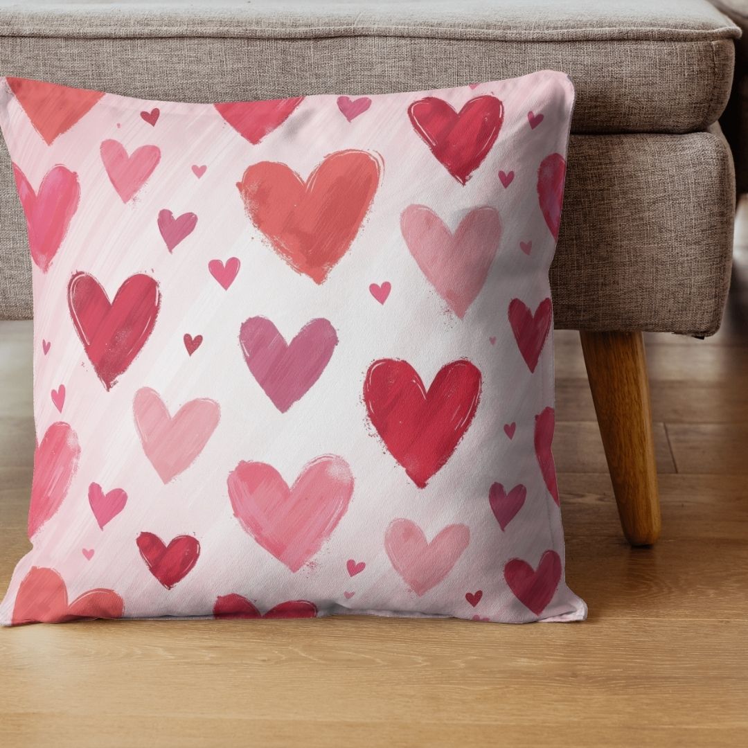 Cushion Cover - Pink Valentines Day Hearts - Pillow - Ever colorful