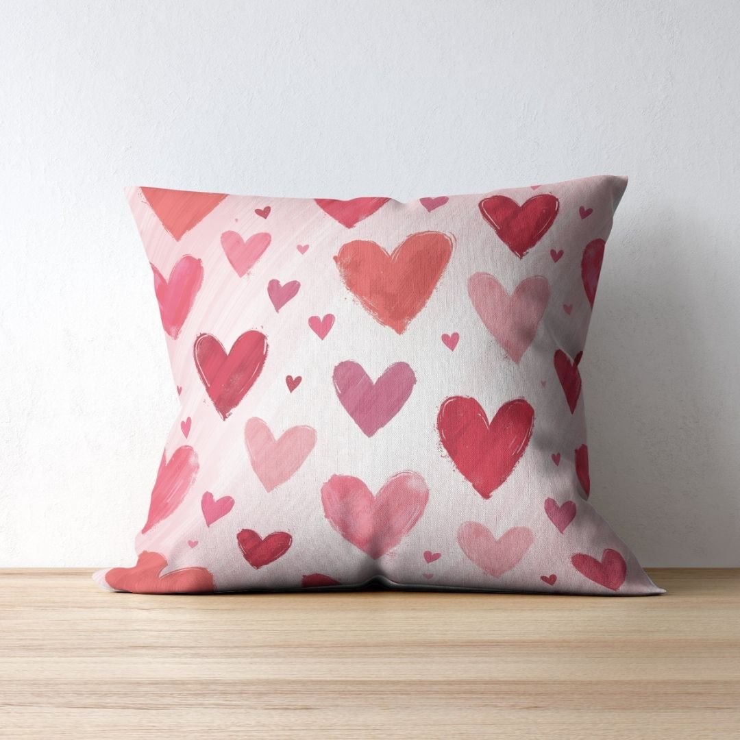 Cushion Cover - Pink Valentines Day Hearts - Pillow - Ever colorful