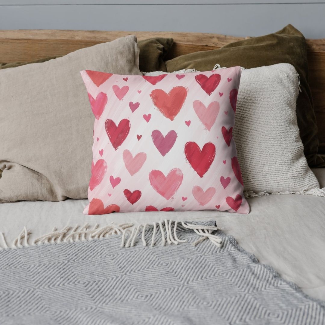 Cushion Cover - Pink Valentines Day Hearts - Pillow - Ever colorful