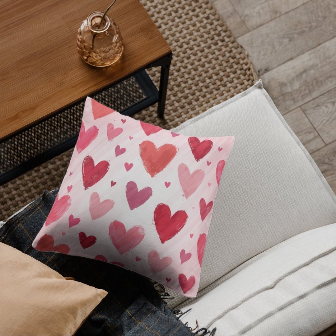 Cushion Cover - Pink Valentines Day Hearts - Pillow - Ever colorful