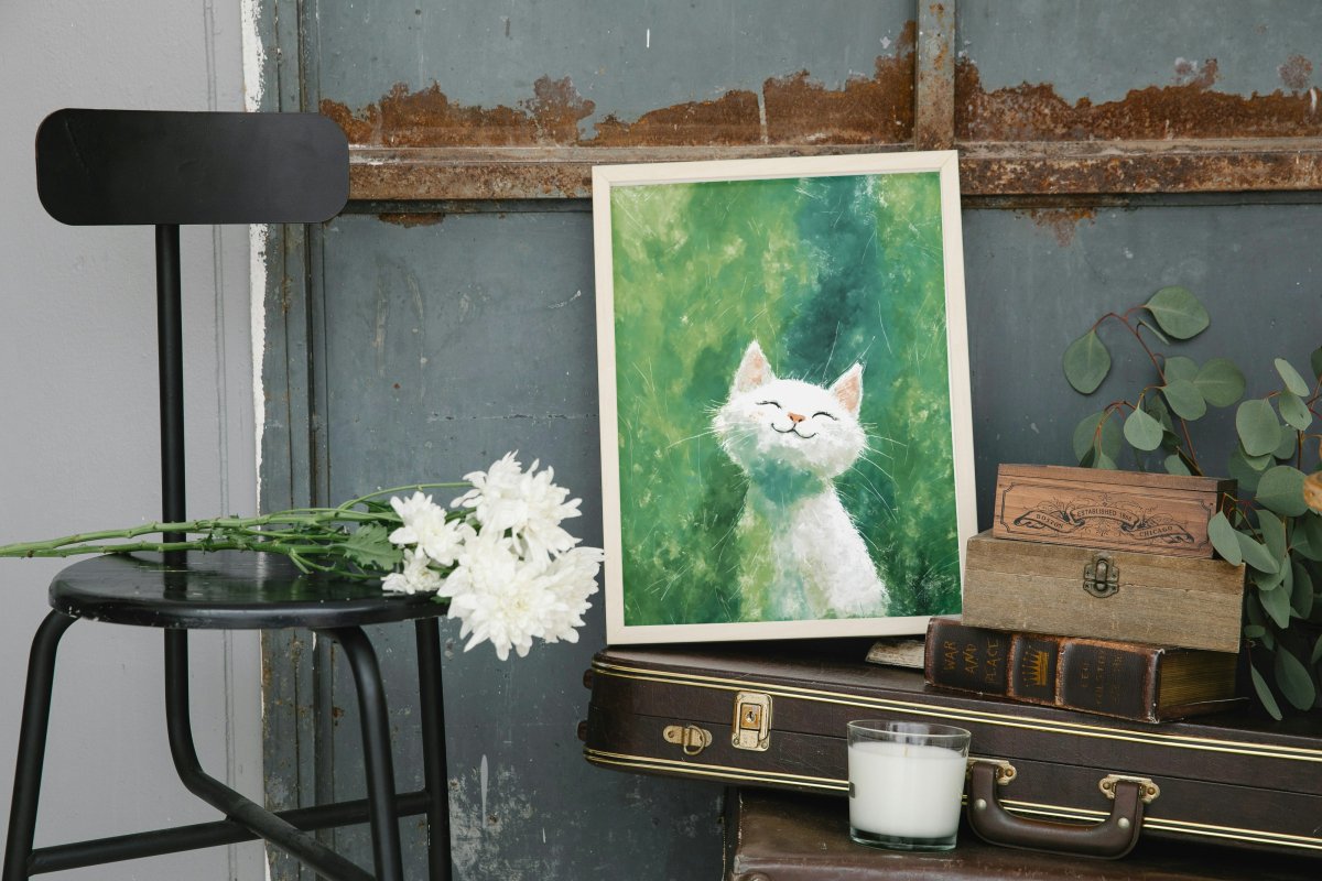 Dreamy white kitten portrait - Art print - Poster - Ever colorful