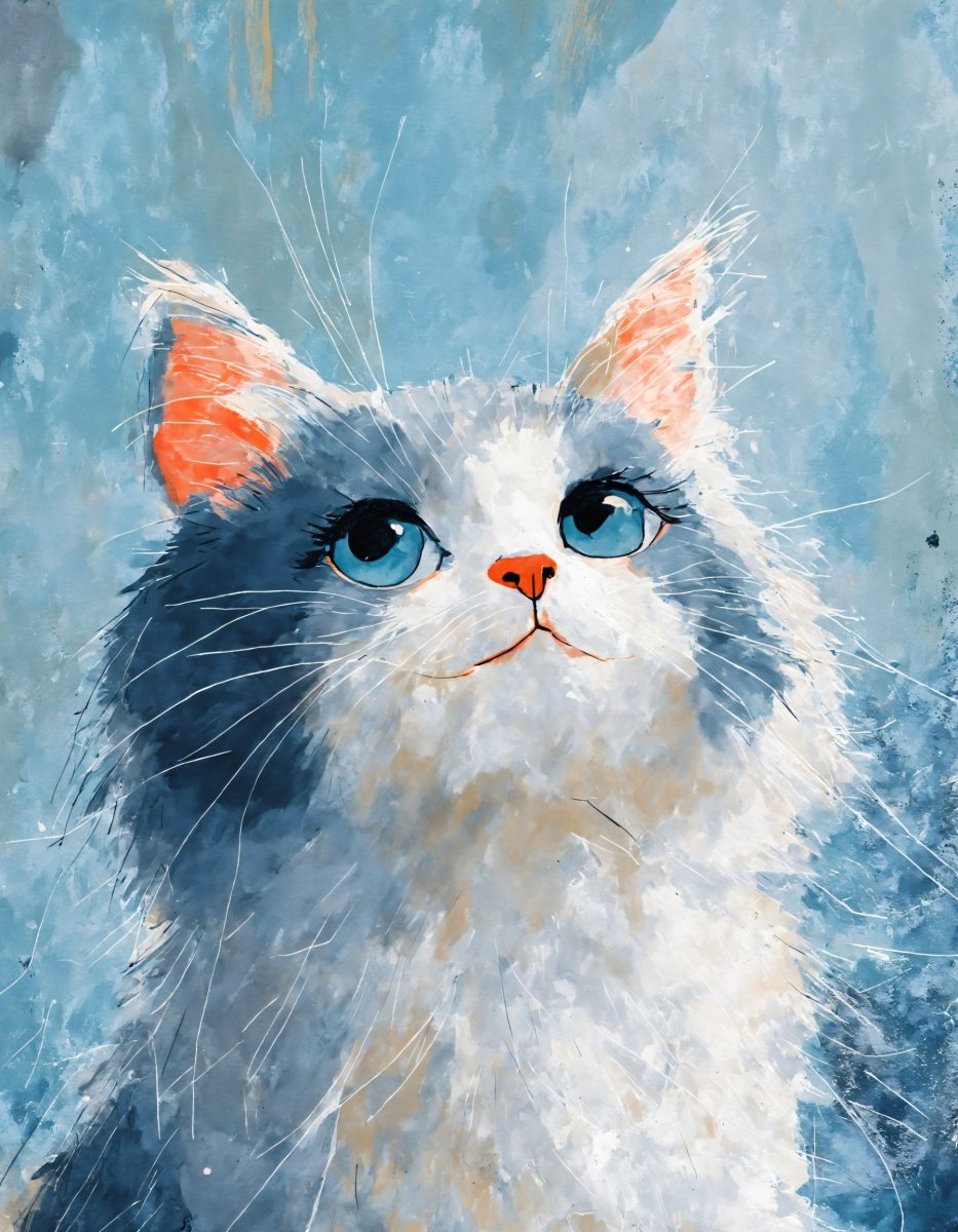 Fluffy kitty stare portrait - Art print - Poster - Ever colorful