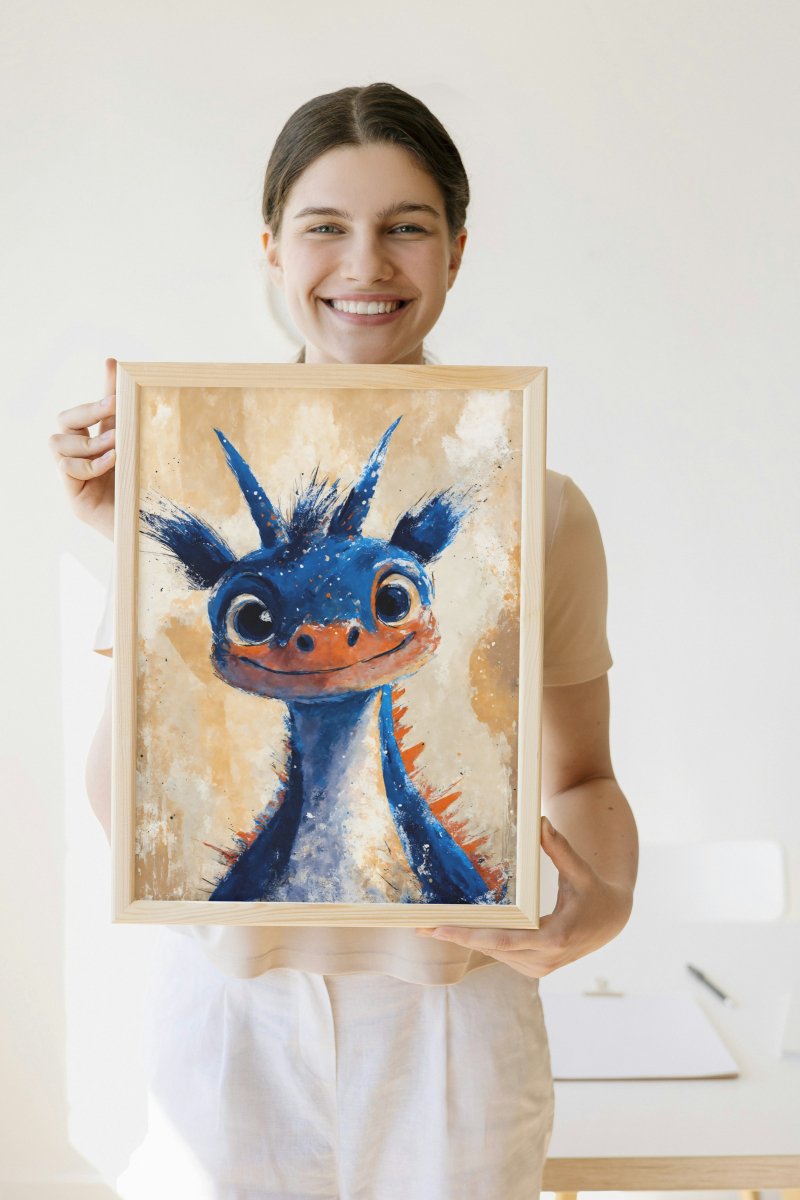 Merry blue dragon portrait - Art print - Poster - Ever colorful