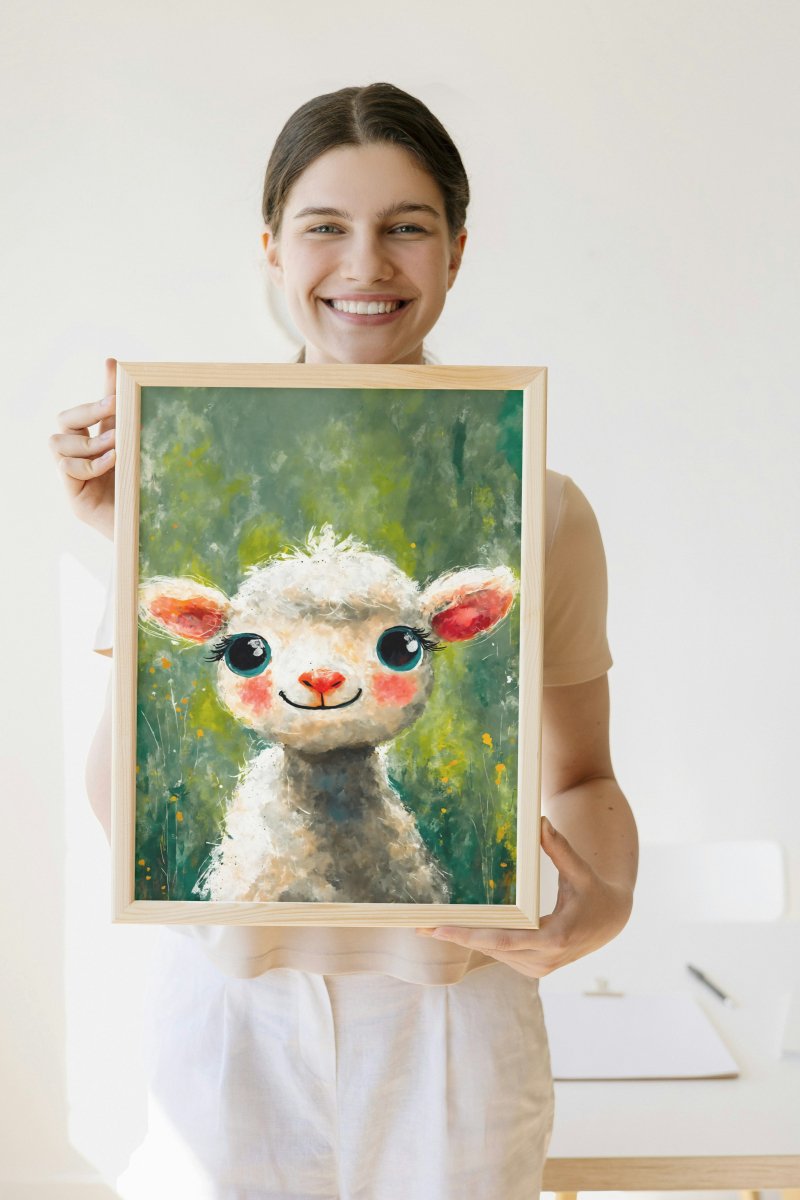 Sheep with curly fur portrait - Art print - Poster - Ever colorful