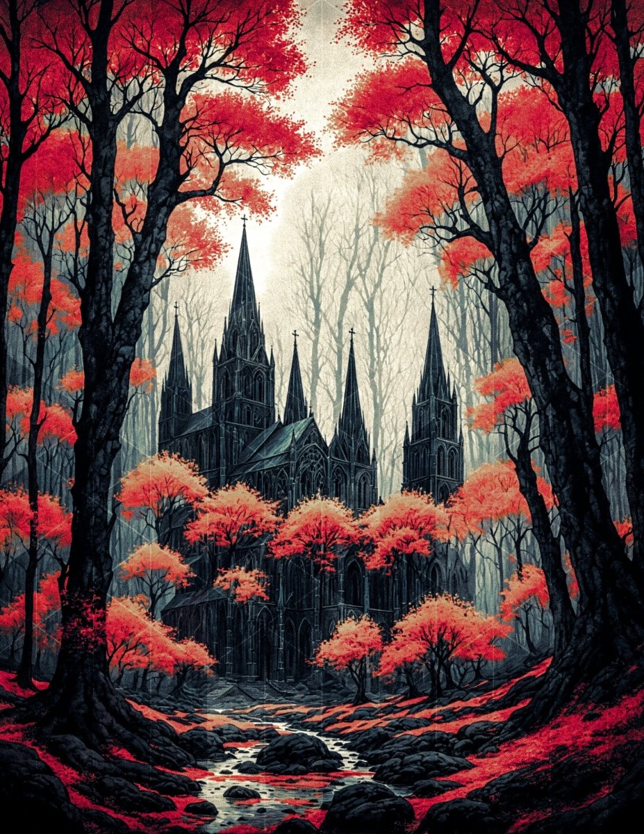 Crimson gloom cathedral - Art print - Poster - Ever colorful