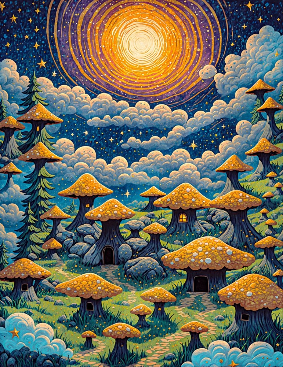 Jolly mushroom town - Art print - Poster - Ever colorful