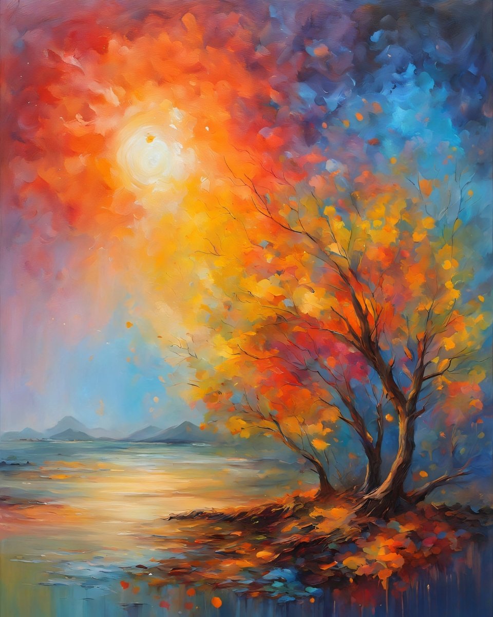 Misty lake sappling - Art print - Poster - Ever colorful