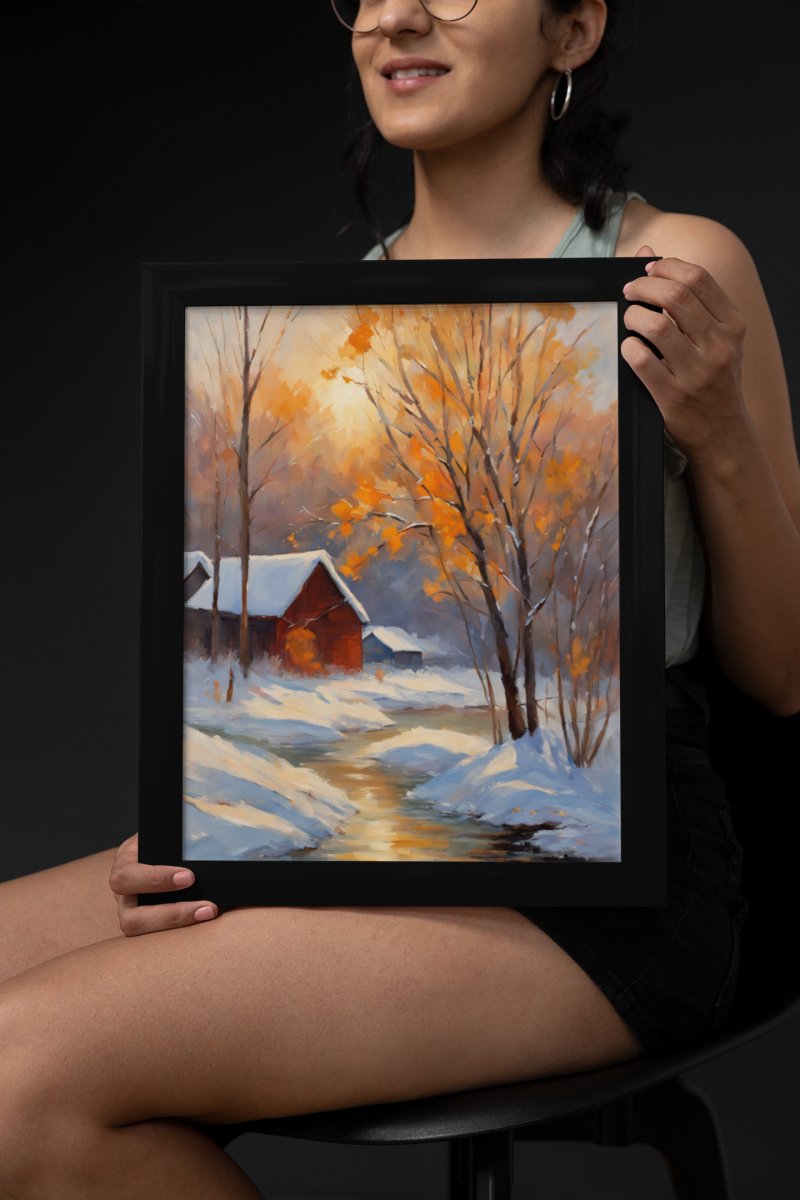 Winter cabin dusk - Art print - Poster - Ever colorful